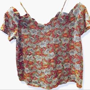 Floral top • Monteau Los Angeles Scallop Trim off the Shoulder Top